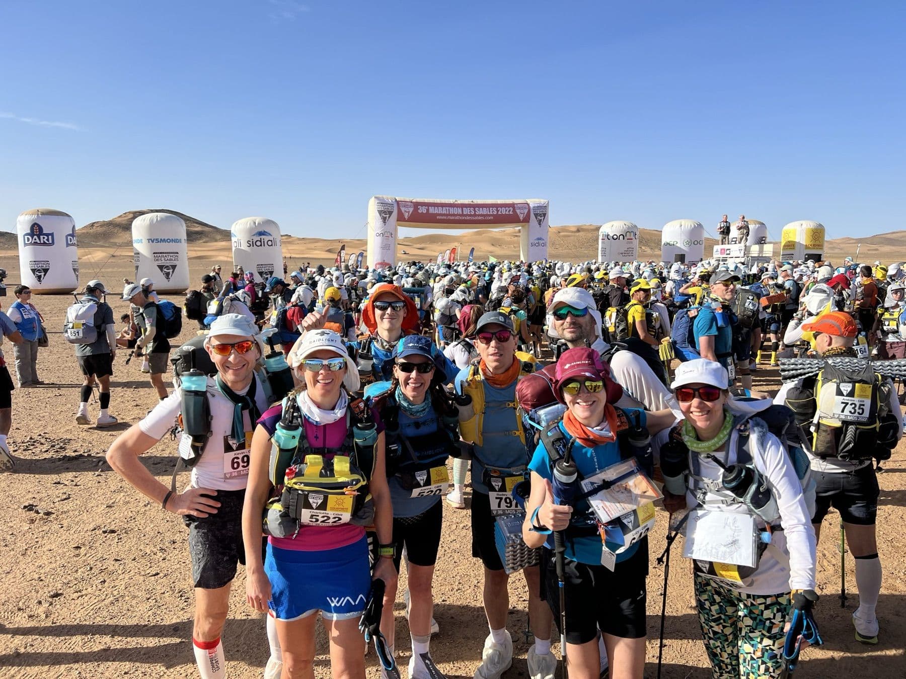 Tent 65 team posing at the 36th Marathon des Sables start in the Sahara